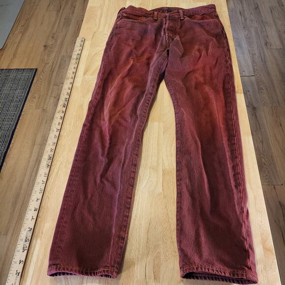 Levi's 501 CT Maroon 31 x 32 Tapered Denim Jeans Faded Tag 90.s Custom Cut - Picture 2 of 16